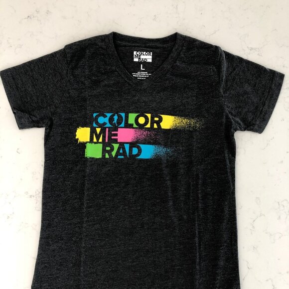 Color Me Rad V Neck Short Sleeve Graphic T Shirt Charcoal Gray Size M/L Unisex - Picture 5 of 10